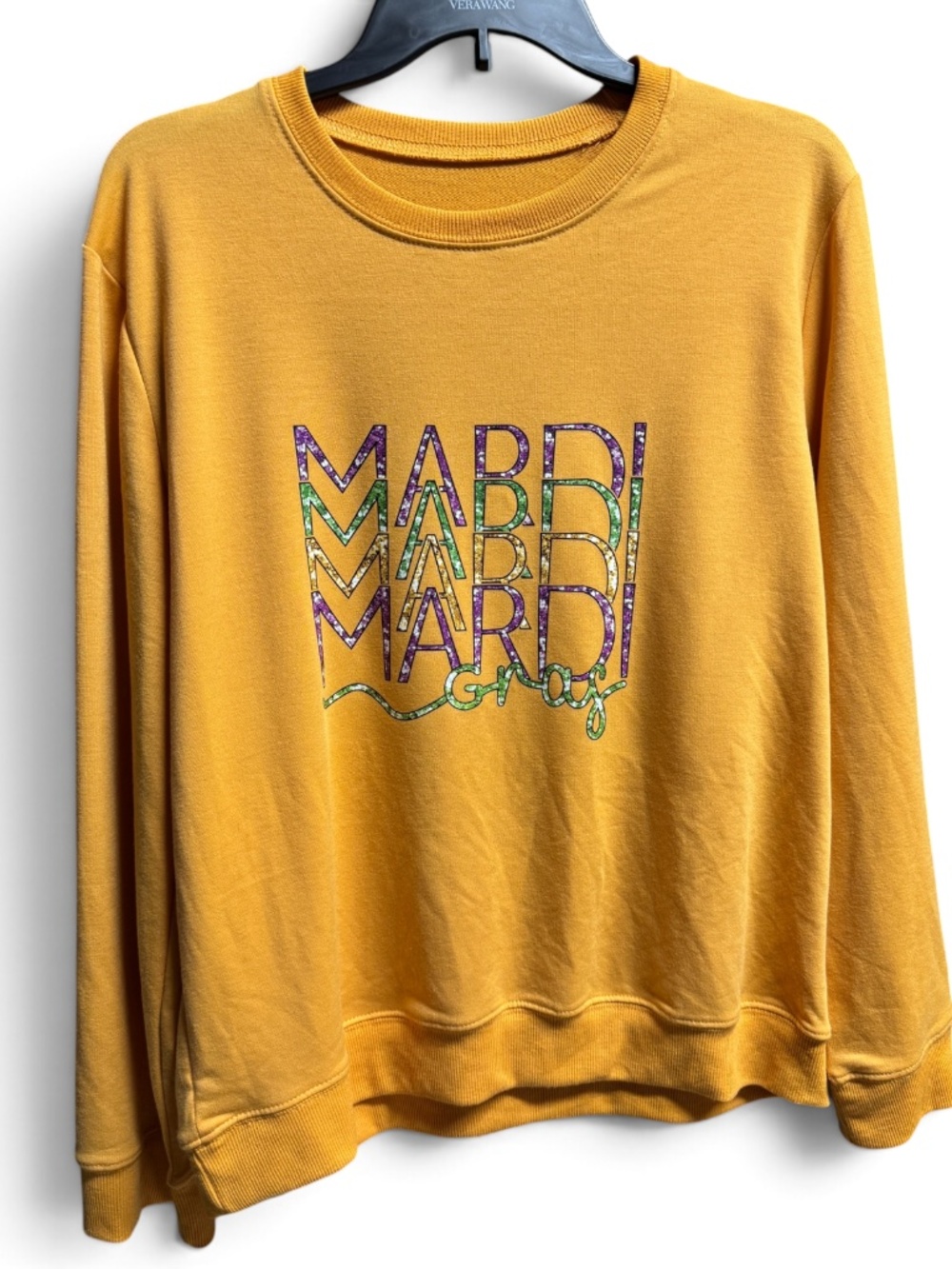 Women's Mardi Gras Sweatshirt Large Gold Purple Green NOLA Graphic